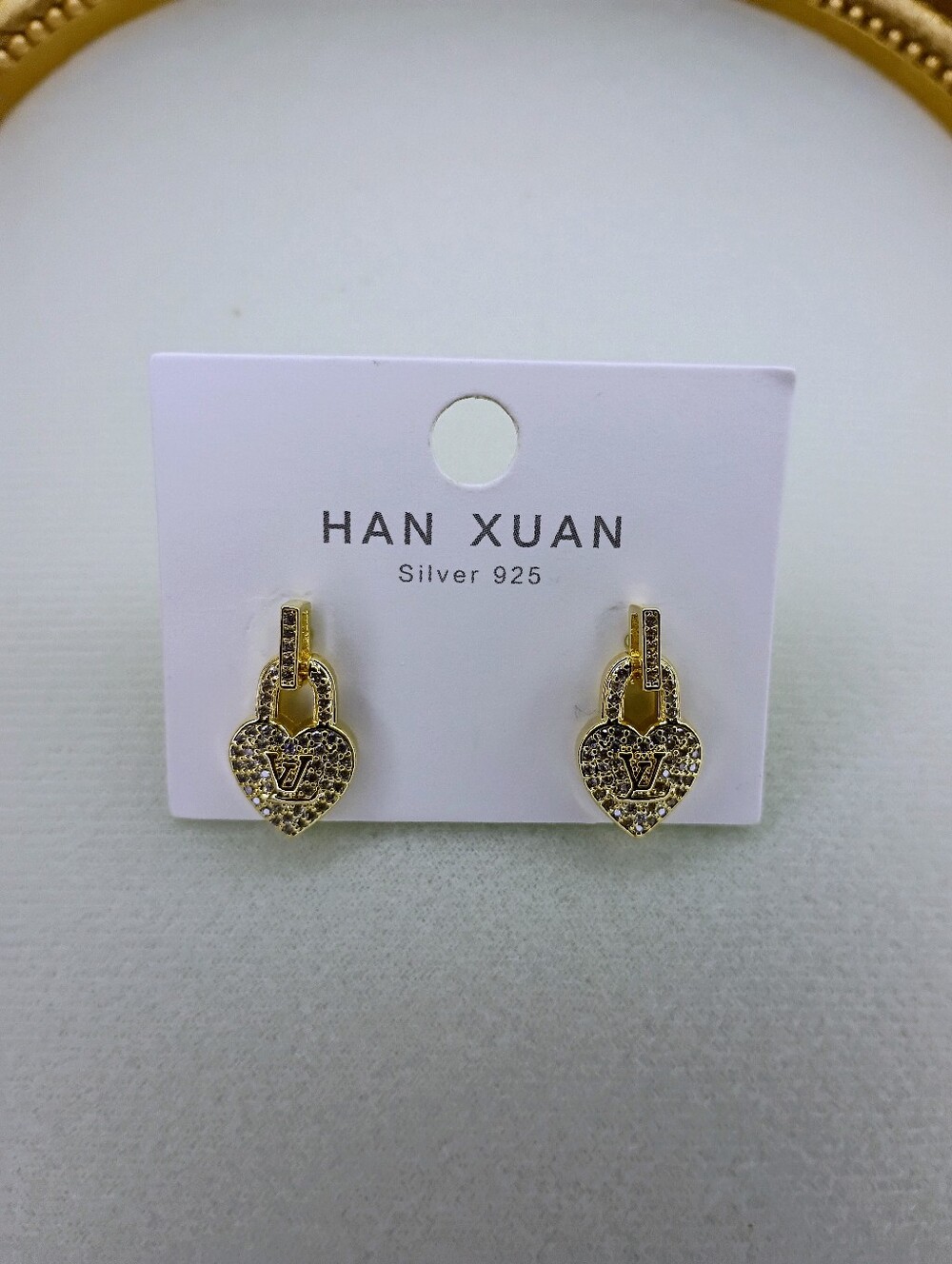 New Fashion Jewelry Gold Heart Lock CZ Drop Earrings